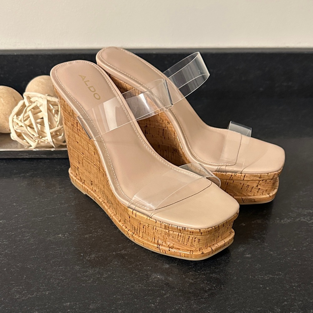 ALDO Women's Beige Cork Wedge Sandals